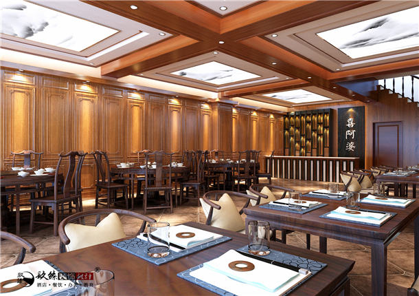 银川装修网喜阿婆连锁餐厅装修设计|古典元素中植入现代文化感